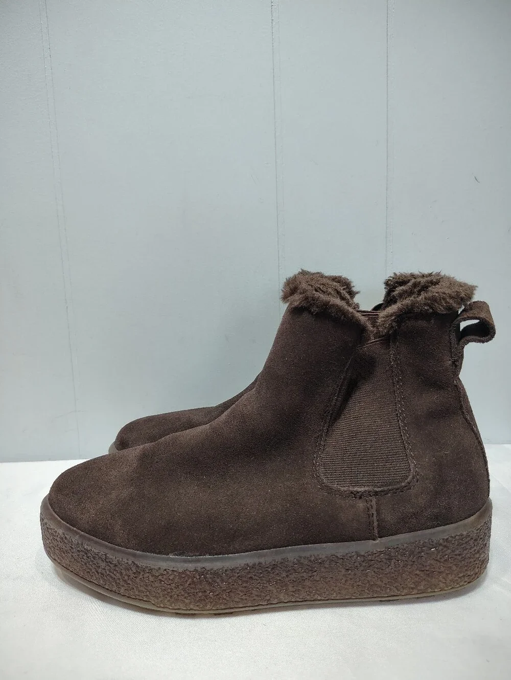Madewell The Toasty Chelsea Boot Dark Coffee Brown Suede Faux Fur Lined 8